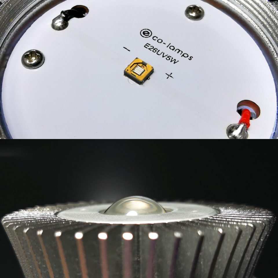 旧UVA370の平面ガラス素子とドーム型ガラスレンズ