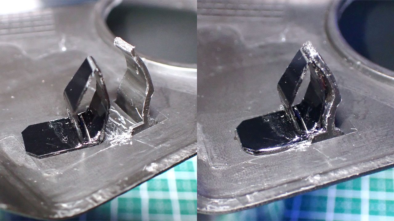それをリベットの欠損部分に接着して補完しました